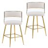 2pcs Thick Corduroy Gold-plated Iron Feet Bar Stool Beige