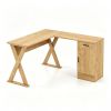 Reversible L-Shaped Computer Desk, Oak Finish Corner Writing Desk with Drawer & Storage Cabinet