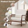 Modern Accent Lounge Chair with Armrests and Cushion, Wooden Frame Reading Chair for Living Room or Bedroom, Beige