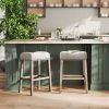 CoCo Upholstered Backless Saddle Seat Bar Stools 29" height Set of 2, Tan