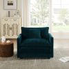 Comfy Deep Single Seat Sofa Upholstered Reading Armchair Living Room Chair Blue Chenille Fabric , 1 Toss Pillow