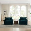 Accent Chair Set of 2, High-end Chenille Upholstered Armchairs, Living Room Side Chairs with Toss Pillow, Blue Chenille
