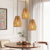 7" Set of 3 Rustic Hemp Rope Pendant Light, Handcrafted Farmhouse Hanging Light Fixture, Adjustable Height Ceiling Lamp for Kitchen Island