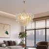 23.6-Inch Gold Pendant Light Chandelier with Threaded Clear Glass Globe Shade â€“ Adjustable Height, Ideal for Living Room, Dining Room