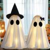 Light Up Halloween Scary Ghost Decorations, Set of 2 DIY Spooky Crafts for Indoor Home Mantel Shelf & Tabletop Decor White