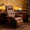 Brown Swivel Recliner Chair PU Leather Reclining Armchair with Retractable Footrest Adjustable High Back Wood Base