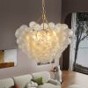 23.6-Inch Gold Pendant Light Chandelier with Threaded Clear Glass Globe Shade â€“ Adjustable Height, Ideal for Living Room, Dining Room