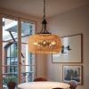 19" Boho Hemp Rope Pendant Light, Hand-Woven Jute Hanging Lamp with Adjustable Chain, Natural Rope Shade Ceiling Light Fixture for Kitchen Island