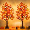 2 Pack 24 Inch Prelit Fall Maple Tree Decorations with 48 LEDs Timer Fall Battery Operated Light Up Artificial Pumpkin Acorn Lighted Maple Tree for Th