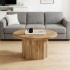 Modern Farmhouse Round Coffee Table Fluted Drum Base Cocktail Table for Living Room