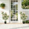 2 Pack 36" Artificial Impatiens Blossom Tree, Silk Fake Potted Flower Tree with Cement Base, Lifelike Faux Floral Plant for Home Porch Office Decor