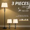 3 Piece Table Floor Lamp Set with Metal Pole, Round Base, and Fabric Lampshade