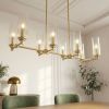 Willow Eight Lights Island With Clear Ribbed Glass Pendant Lamp - Satin Brass