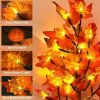 2 Pack 24 Inch Prelit Fall Maple Tree Decorations with 48 LEDs Timer Fall Battery Operated Light Up Artificial Pumpkin Acorn Lighted Maple Tree for Th