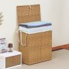 110L Foldable Laundry Basket with Lid, Hand-Woven Hamper w/Removable Liner, Yellow