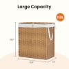 110L Foldable Laundry Basket with Lid, Hand-Woven Hamper w/Removable Liner, Yellow