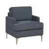 Modern Comfort Accent Chair 1pc Gray Chenille Upholstery Gold Finish Metal Legs Living Room Furniture Durable Plywood