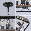 (Same as W1340111202/L1008) 16" Walnut Industrial 4-Light Pendant Chandelier, Modern Metal Cage Design, Adjustable Hanging Light for Dining Room