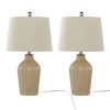 Rockwell 23" Contemporary Ceramic Table Lamp in Cuban Sand Ceramic, Polished Nickel and Natural Linen Shade from Grandview Gallery - Set of 2