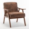 Accent Chair with Microfiber Upholstery and Solid Wood Frame, Classic Mid-Century Modern Living Room Furniture for Extra Seating, Brown