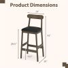 2 PCS Farmhouse Bar Stools 29.5" Seat Height, Rubber Wood Frame Faux Leather Bar Chairs, Oak+Black