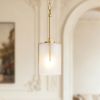 Gold Modern Pendant Light with Frosted Glass Shade, Adjustable Height, Compatible with Flat/Vaulted/Curved Ceilings