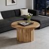 Modern Farmhouse Round Coffee Table Fluted Drum Base Cocktail Table for Living Room