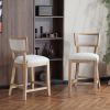 26.5" Counter Stools Set of 2, Upholstered Counter Height Bar Stools with Comfy Back, Solid Rubber Wood Frame, Backrest, Footrest