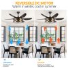 52" Modern Black Ceiling Fan with Light, 6 Fan Blades and Industrial Cage Design, Adjustable Speed for Living Room, Bedroom