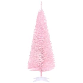 HOMCOM 5' Artificial Pencil Christmas Tree, Slim Xmas Tree With 294 Realistic Branch Tips And Plastic Stand, Pink (Option: Pink)