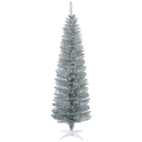 HOMCOM 6' Artificial Pencil Christmas Tree, Slim Xmas Tree With 390 Realistic Branch Tips And Plastic Stand, Silver (Option: Silver)