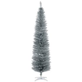 7FT Decorated Christmas Tree, Pencil Christmas Tree with 499 Realistic Branch Tips and Plastic Stand, Silver (Option: Silver-930x180x190 mm)