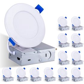 12 Pack White Recessed Lights 4 Inch With Night Light, Ultra Thin Wafer Downlight Pot Lighting, Dimmable & 5 Color Selectable, 9W (Option: Default)
