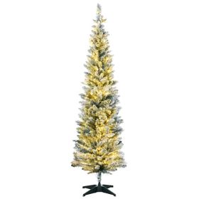 HOMCOM 5' Tall Pre-Lit Slim Noble Fir Artificial Christmas Tree With 110 Warm White LED Lights And 294 Tips, For Christmas Decoration, Green (Option: Green)