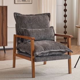 Cloud Shaped Indoor Leisure Chair with Solid Wood Armrest & Solid Wood Frame, Chenille Fabric Accent Chair with Lumbar Pillow (title: default title)