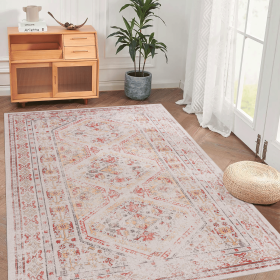 MAVAL Beige Washable Rug 8x10 Area Rug (Beige, 8' x 10') Modern, Contemporary, Non-Shedding & Easy to Clean, Ideal for Living Room, Bedroom (Color: as Pic)
