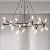 41" Black & Golden Modern Chandelier Light Fixture, Branch Design with Frosted Tubes, Black Cords, Adjustable Height Pendant Light for Dining Room
