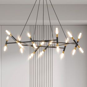 41" Black & Golden Modern Chandelier Light Fixture, Branch Design with Frosted Tubes, Black Cords, Adjustable Height Pendant Light for Dining Room (Color: as Pic)