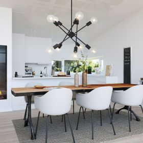 Sputnik Chandelier Modern Black/Brushed Nickel/Chrome Chandelier Mid Century Ceiling Lighting Fixtures 10 Lights E26 for Living Room, Kitchen Island (Color: Black)