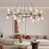 41" Black & Golden Modern Chandelier Light Fixture, Branch Design with Frosted Tubes, Black Cords, Adjustable Height Pendant Light for Dining Room