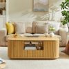 46.5"modern luxury oval coffee table with drawers and storage compartments, curved contour design, living room center coffee table